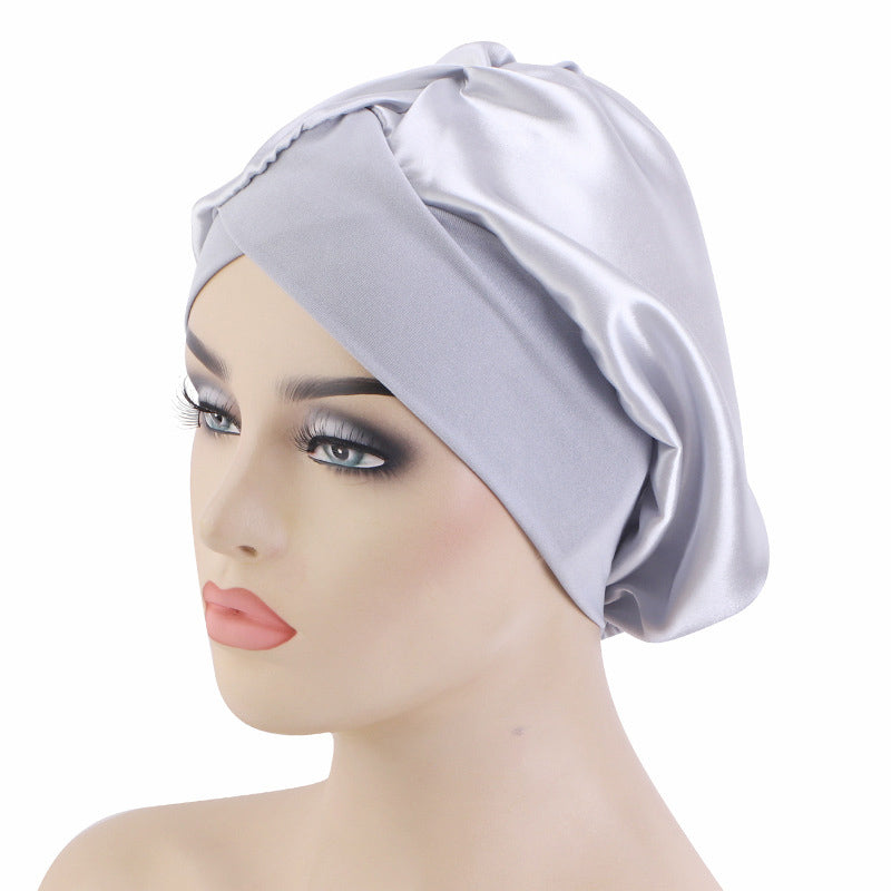 Solid Color Cross-Brim Satin Nightcap Hair Care Hat