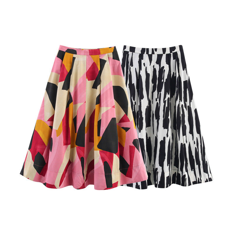 Spring And Summer Square Printing Midi Dress