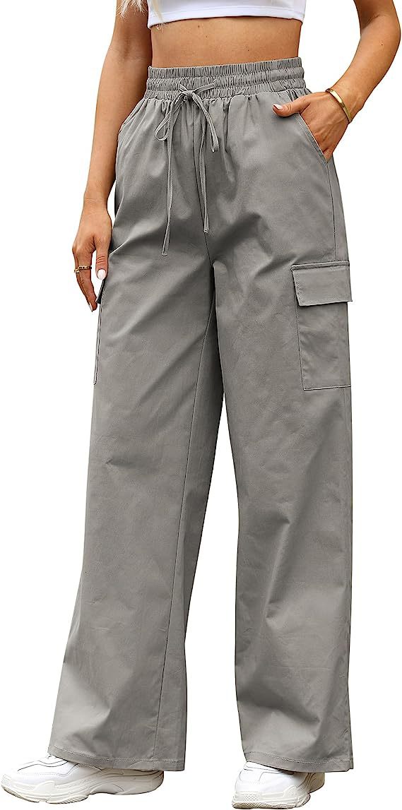 Women's Cotton Pocket Smocking Workwear Casual Pants