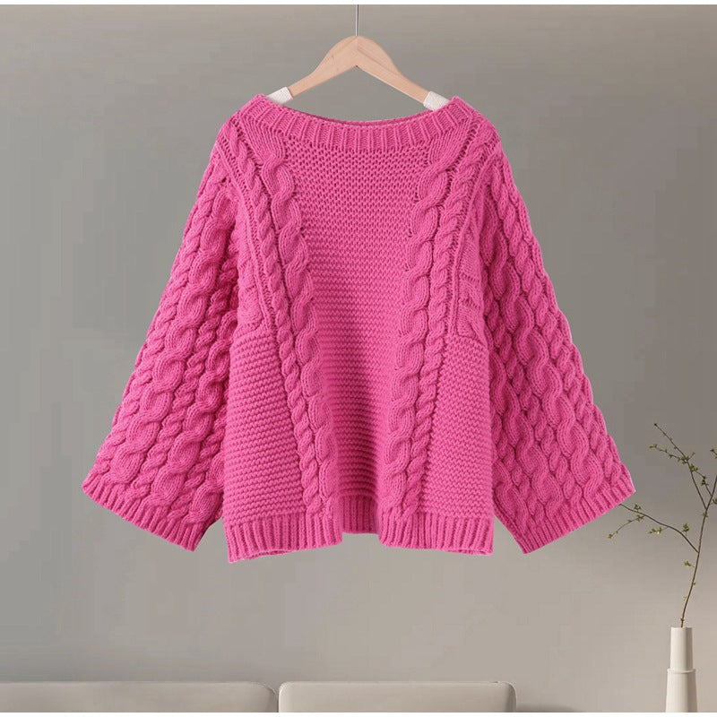Round Neck Pullover Long Sleeve Knitted Sweater