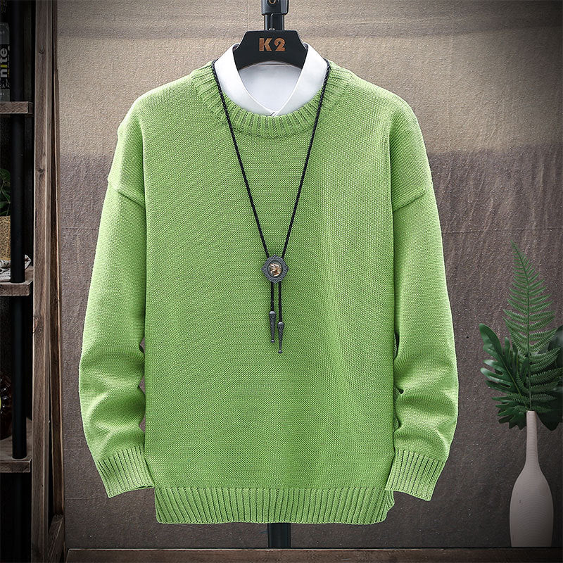 Men's New Casual Round Neck Brown Long-Sleeved Pullover Loose Sweater