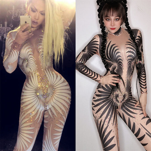 Sexy Rhinestones Jumpsuit Stage Costume