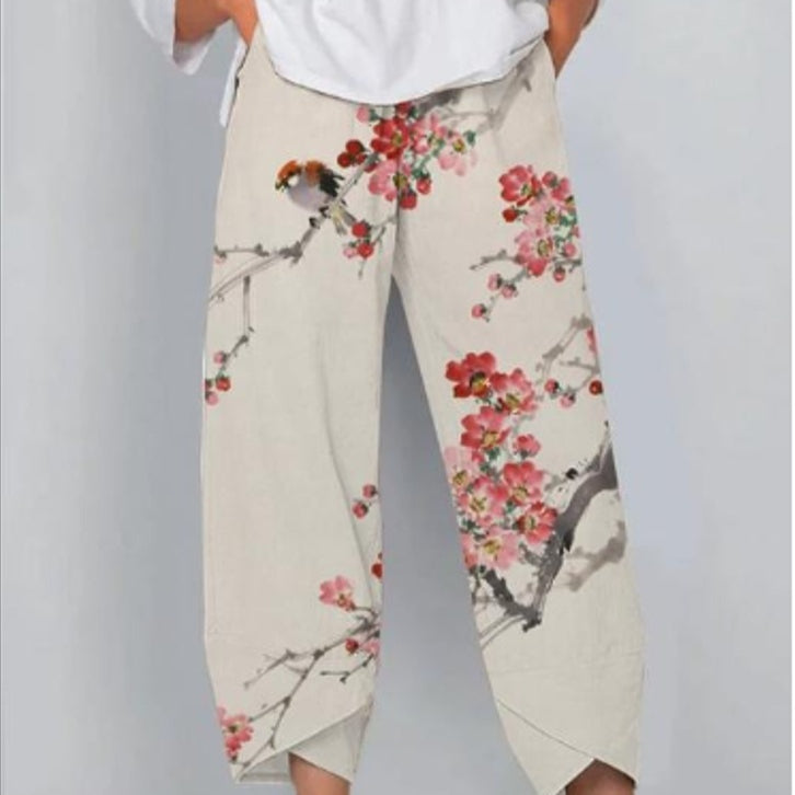 Casual Printed Exquisite Linen Drawstring Trousers