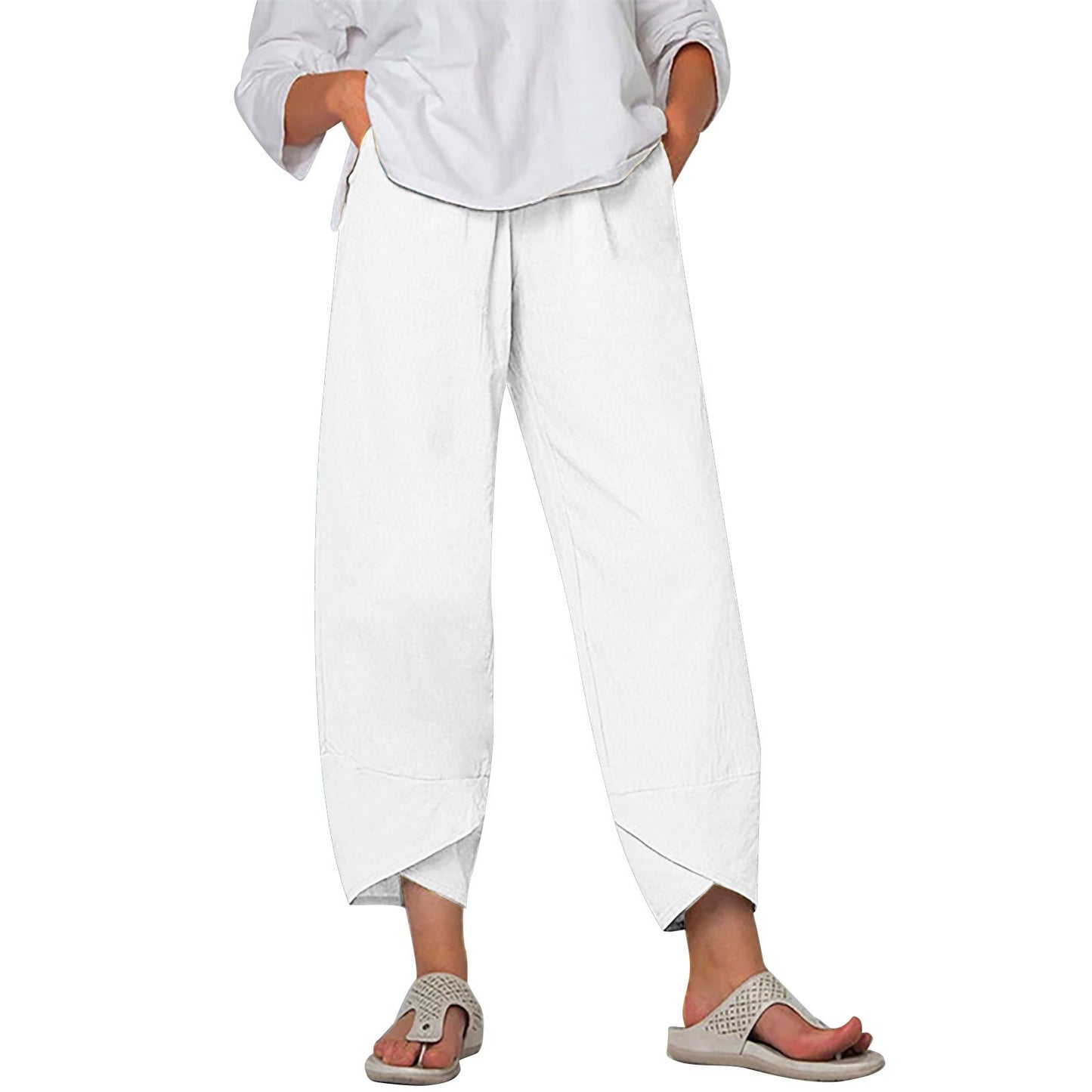 Solid Color Plus Size Women's Simple Loose Casual Cropped Pants