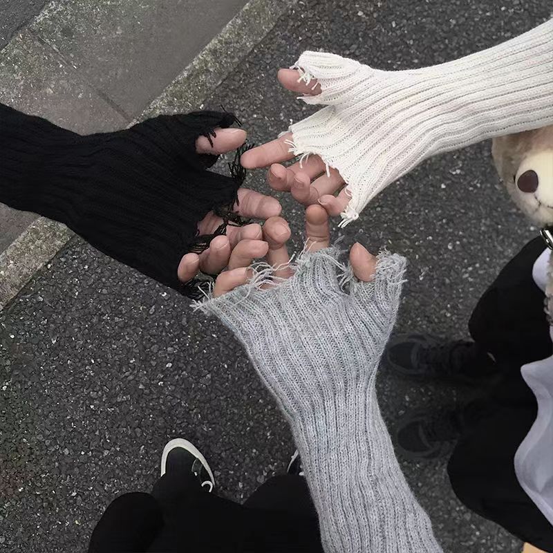 Autumn And Winter Knitting Gloves Hot Girl Trendy Yamamoto Dark Destruction Personality Sweet Cool Oversleeve