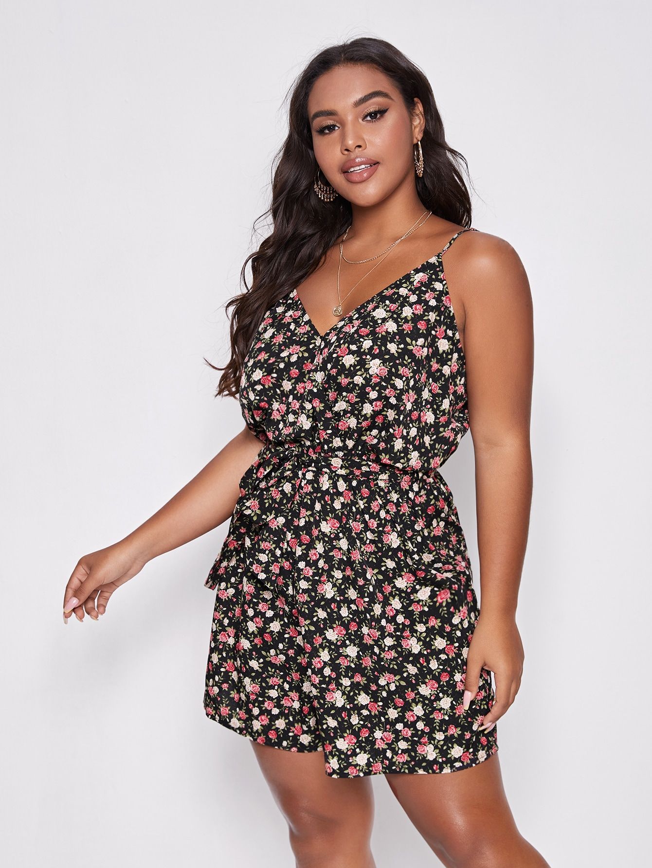 Ladies Plus Size Suspender Loose Fat Girl Jumpsuit Shorts