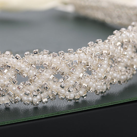 Rice Bead Twisted Flower Headdress For Wedding