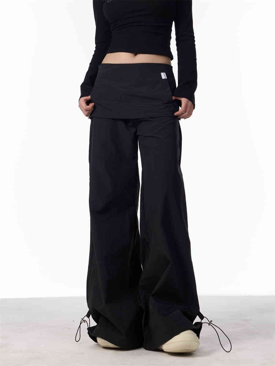 Women's Fake Two-piece Overalls Bandage Dress Wide-leg Casual Pants