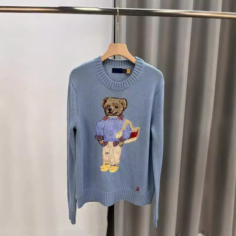 Autumn And Winter New Bear Embroidery Cotton Blended Sweater Women's All-match Fashion Tops