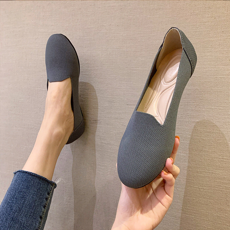 Pumps Round Head Woven Shallow Mouth Flying Woven Women's Flat Bottom