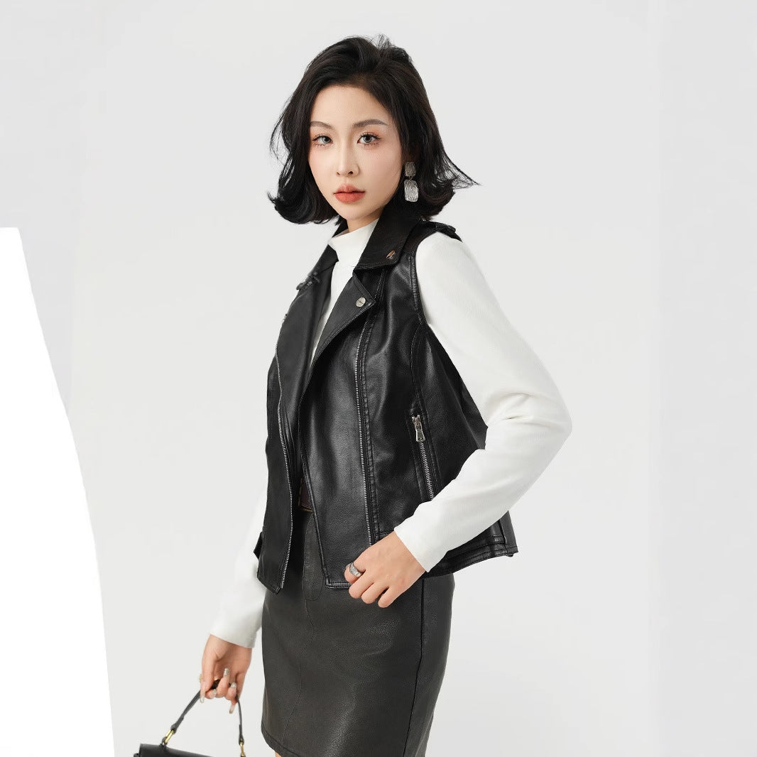 Versatile Fashion Suit Lapel Leather Waistcoat