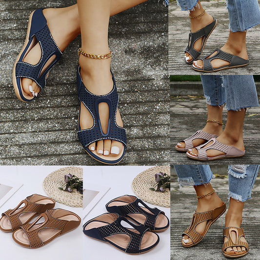 Fashion Rhinestone Hollow Large Size Casual Slippers