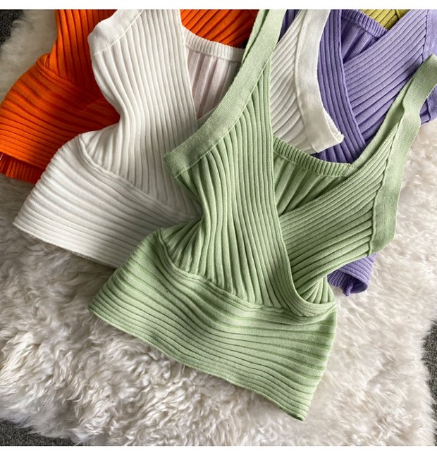 Vest V Neck With Solid Color High Waist Exposed