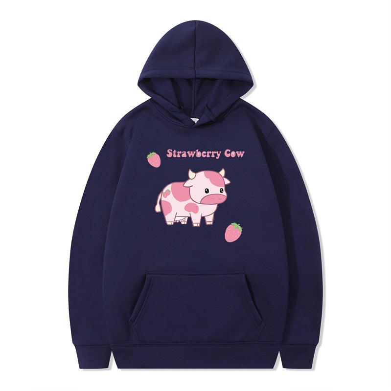 Strawberry Milk Print Langærmet Hættetrøje
