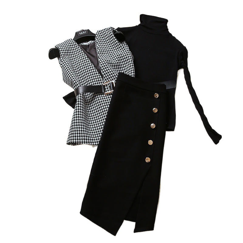 Plus Size Women's Wide-leg Pants Knitted Three-piece Suit