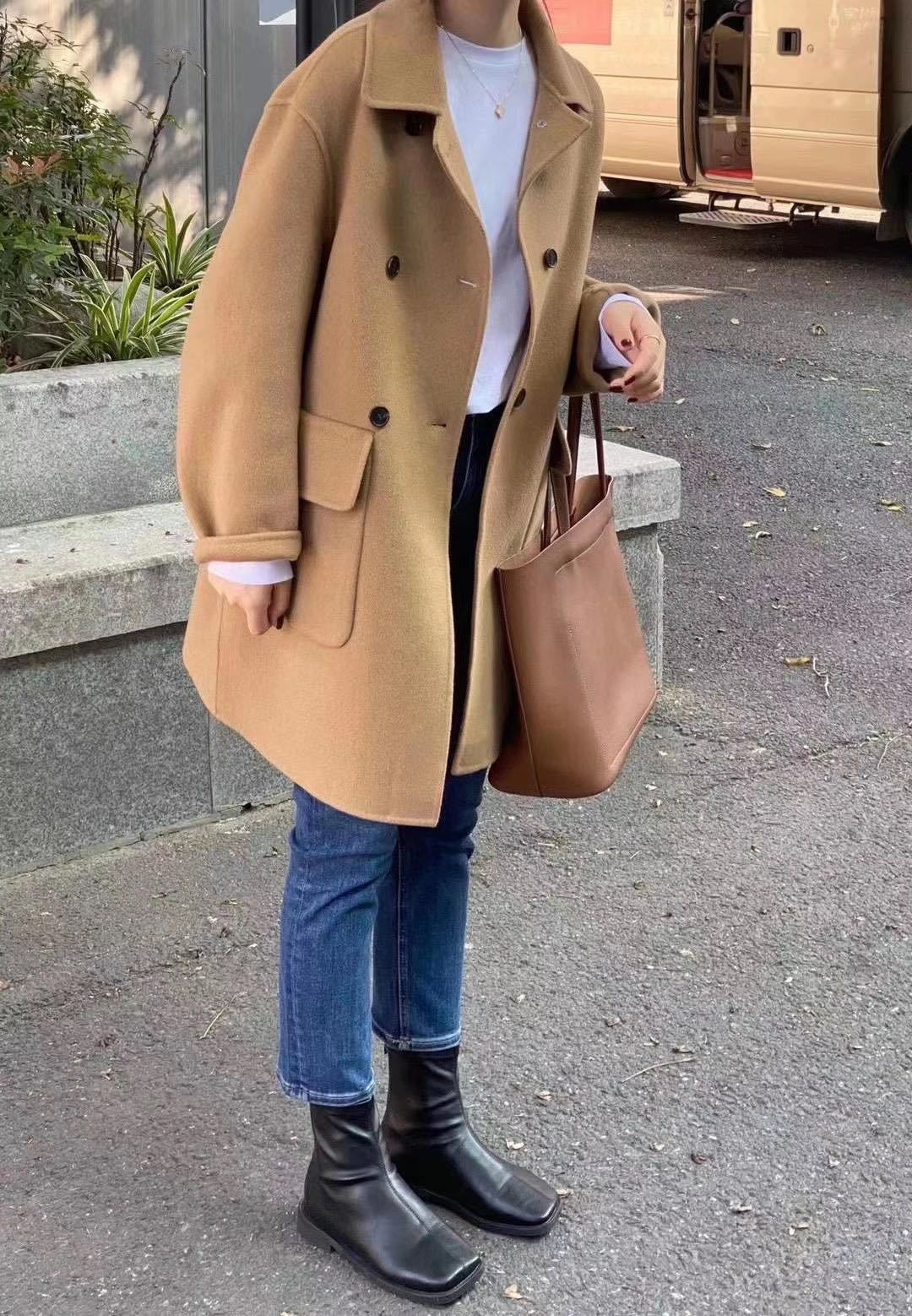 Medium Length Loose Small Wool Coat