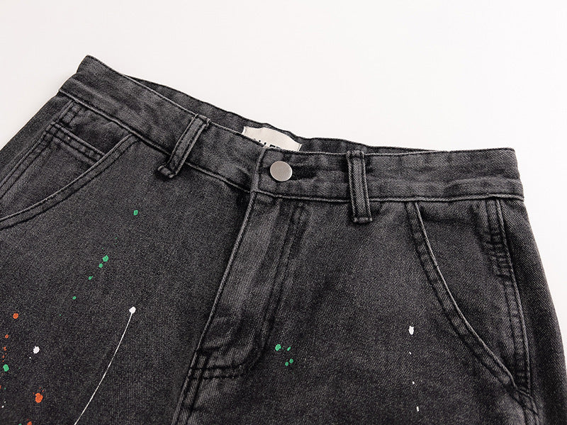 Stretch Jeans Straight Leg Artificial Ink Splash