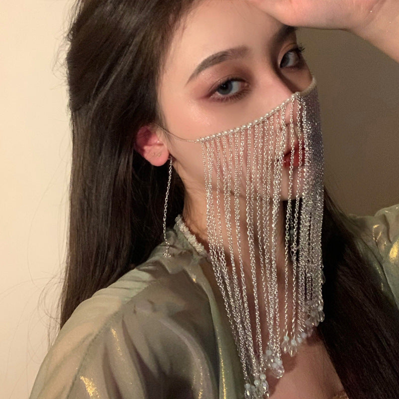 Ins Wind Retro Exotic Princess Temperament Pearl Drop Fringe Hair Accessory