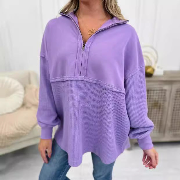 Dametøj Løs Lynlås Patchwork Sweater