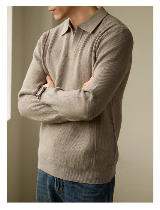 Herre high-end amerikansk business casual langærmet sweater med polokrave