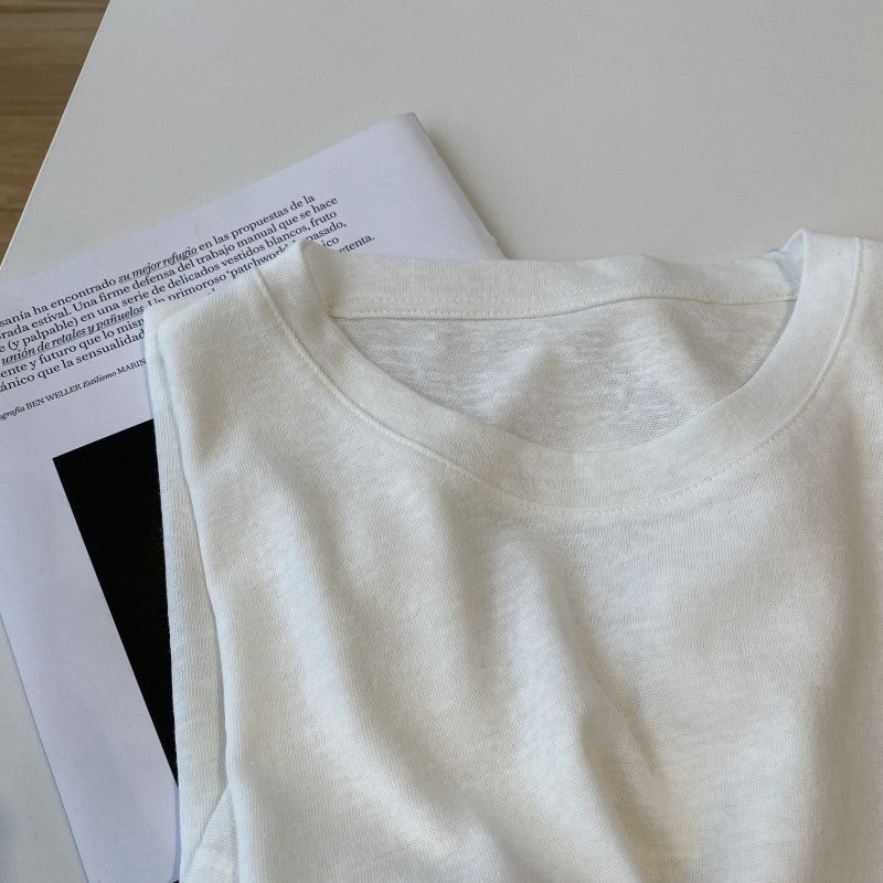 Loose Cotton And Linen Short-sleeved T-shirt Round Neck Top