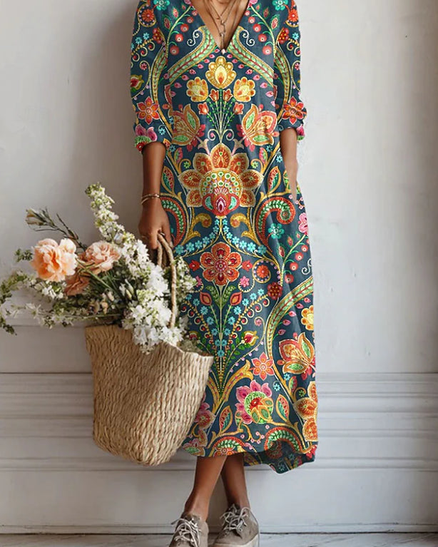 Women's Loose-fitting Fashion V-neck Printed Dress
