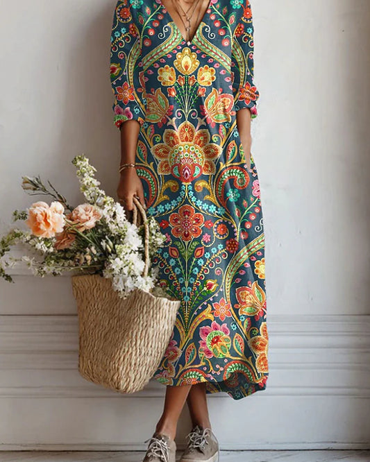 Women's Loose-fitting Fashion V-neck Printed Dress