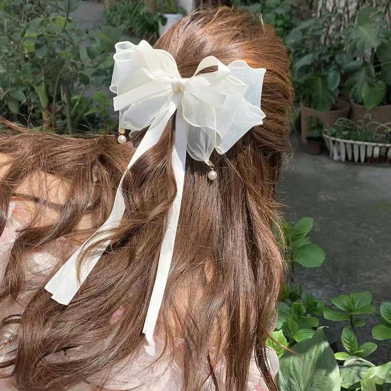 Fairy Beautiful Women's Mesh Ribbon Back Head Spring Clip