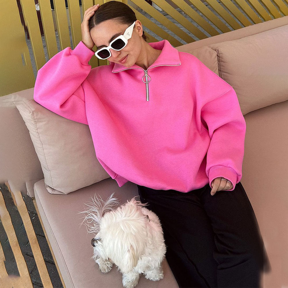 Dame Fritid Løs Lynlås Sweater