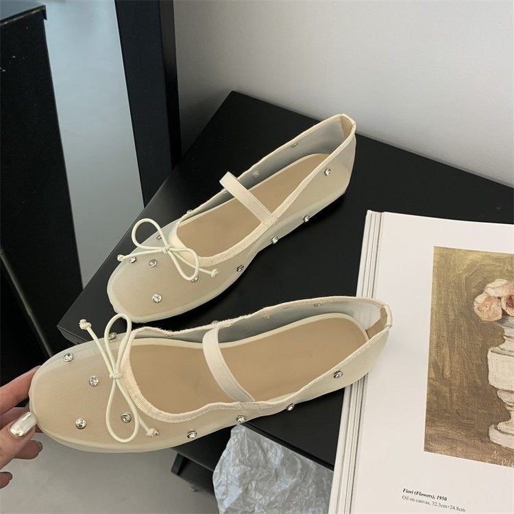 Summer Rhinestone-embellished Mesh Ballet Flats