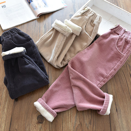 Girls' Winter Velvet Thickened Corduroy Trousers