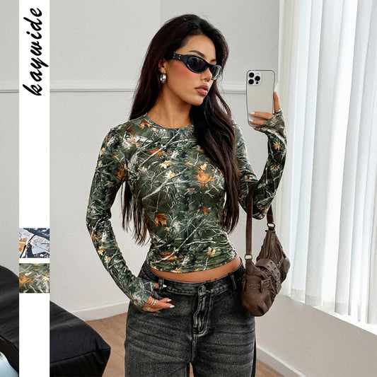Hot Girl Style Printet Langærmet T-shirt Dametøj