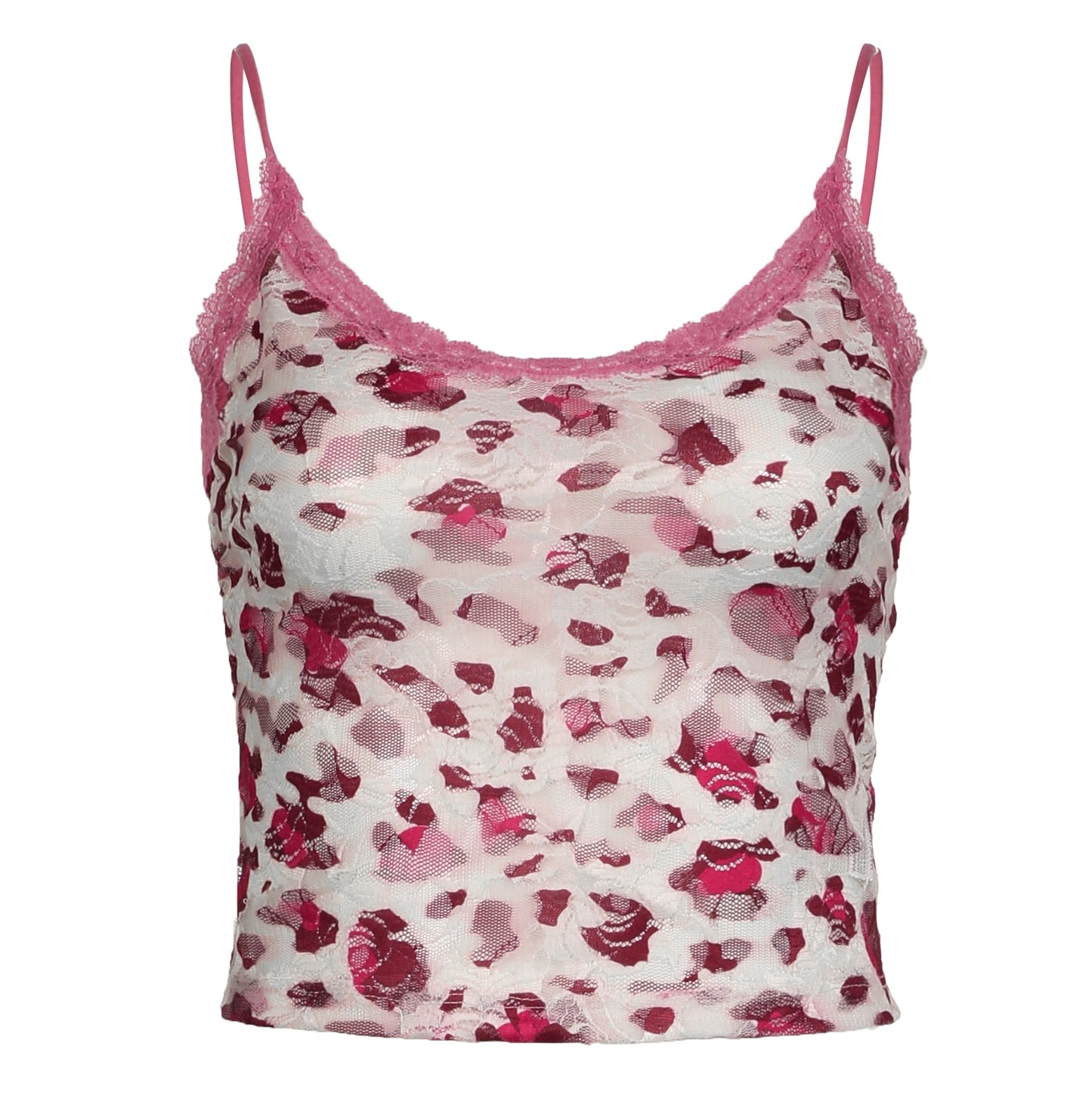 Printed Contrast Color Lace Low Collar Camisole