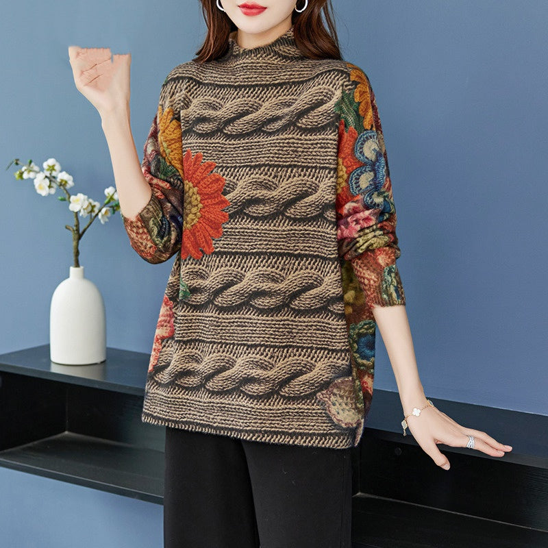 Plus-sized Fashion Personalized Printing Knitted Pullover Sweater