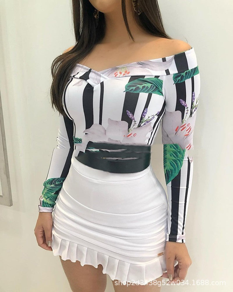 Sheath Off-shoulder Long Sleeve Short Dress Suit
