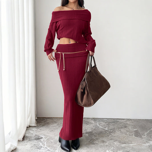 Strikket todelt off-shoulder top til kvinder