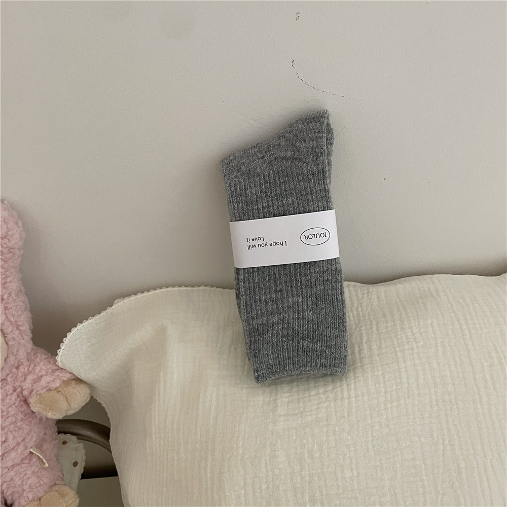 Solid-color Wool Socks Extra-thick And Warm Mid-calf Socks