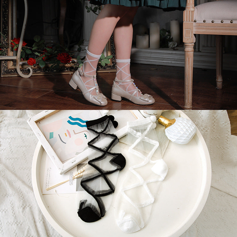 Cute Bunny Tail Soft Girl Socks Women's Mid-calf Thin Stockings