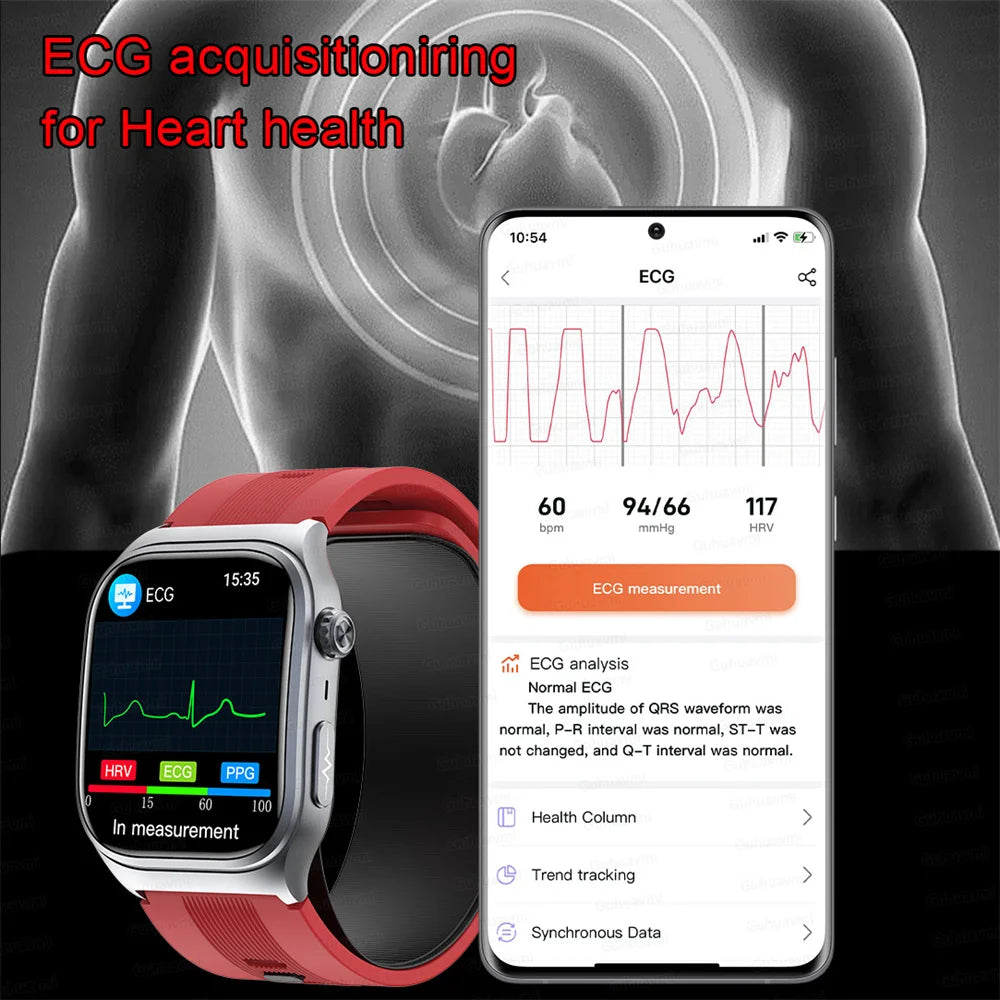 2025 New Health Monitor Smart Watch Blood Pressure Lipid Uric Acid ECG NFC Body Temperature Bluetooth Call Health Smartwatch