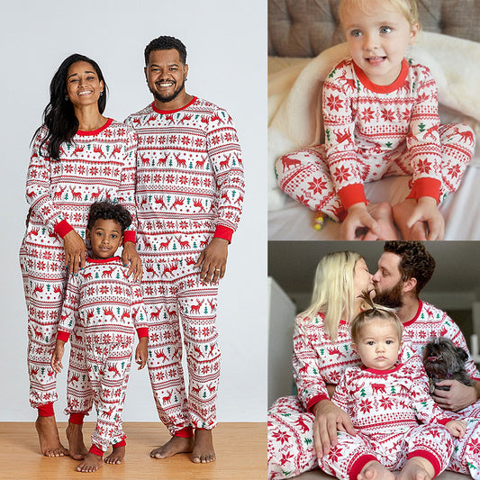 European And American Christmas Print Long-Sleeved Casual Parent-Child Suit