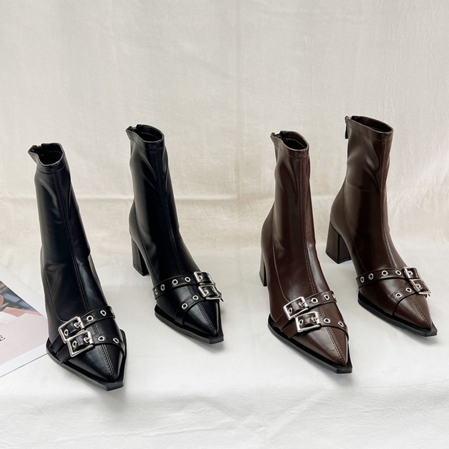Retro Belt Buckle Stretch Thin Boots British Style Martin Boots