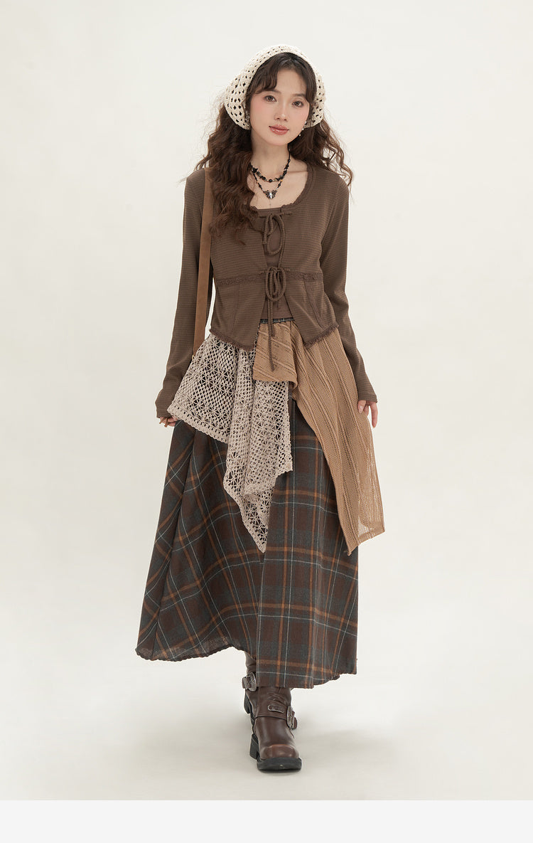 Retro Minority Irregular Plaid A- Line Skirt Women
