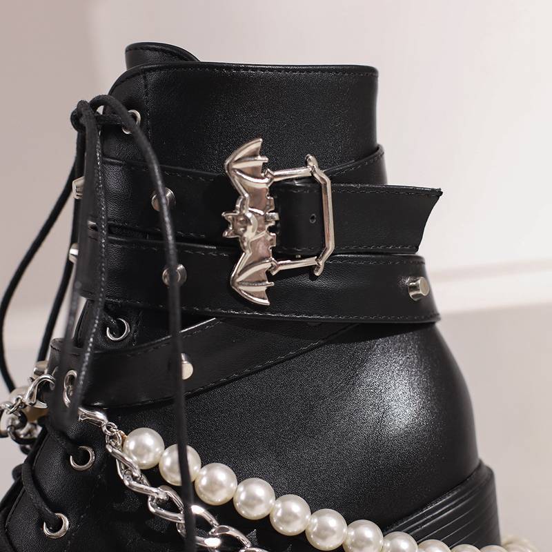 Belt Buckle Beaded Chain Women's Leather Boots
