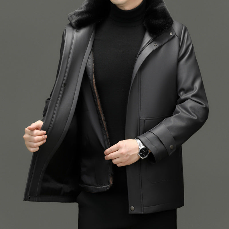 Herre Læderjakke med Aftageligt Mink Cashmere For og Revers