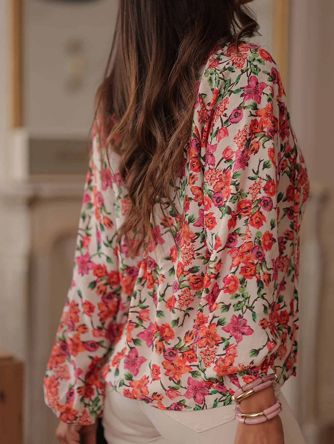 Women's Retro Colorblock Rose Embroidered Shirt Top