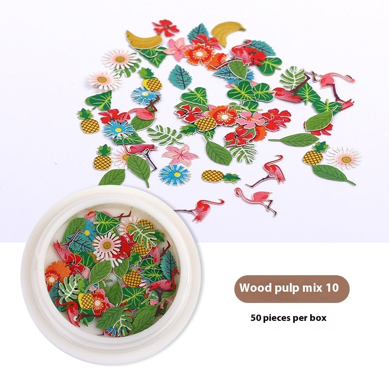 Nail Art Wood Pulp Slice Flower Mixed Nail Sticker DIY Accessories