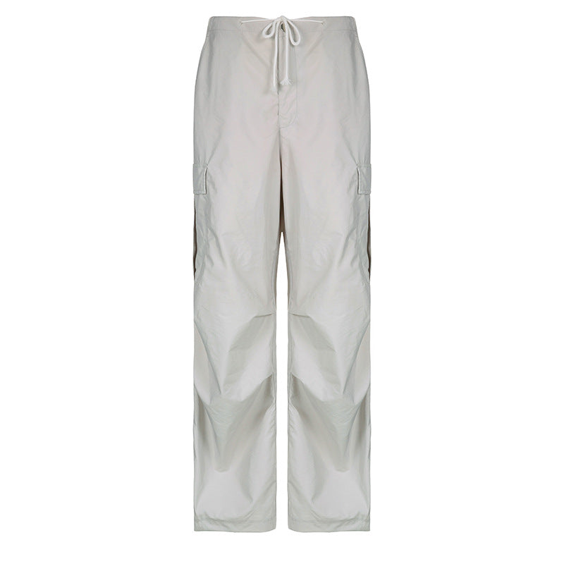 European And American West Coast Solid Color Pocket Stitching Low Waist Woven Casual Pants