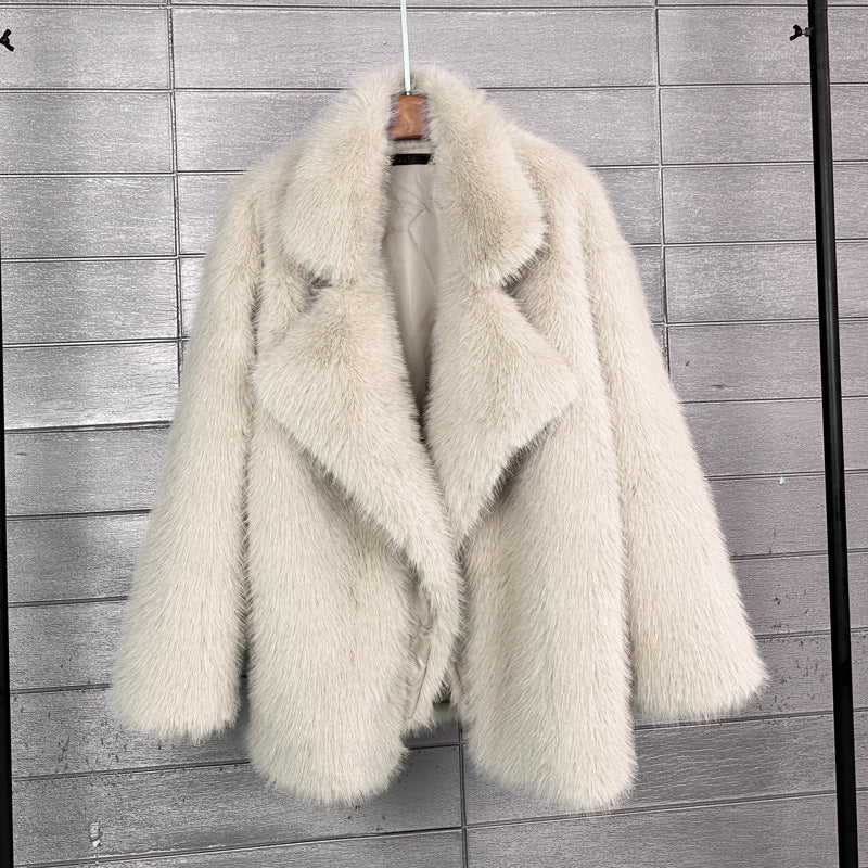 Minkpels Mellemlang Blazer Krave Faux Fur Frakke