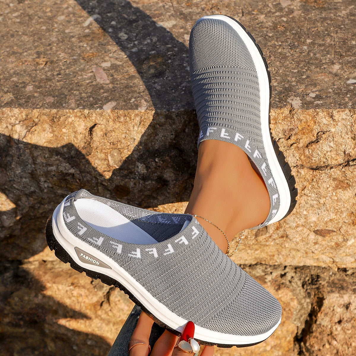 Baotou Semi-slip-on Casual Fashionable Versatile Chic Breathable Mesh Slip-on Pumps