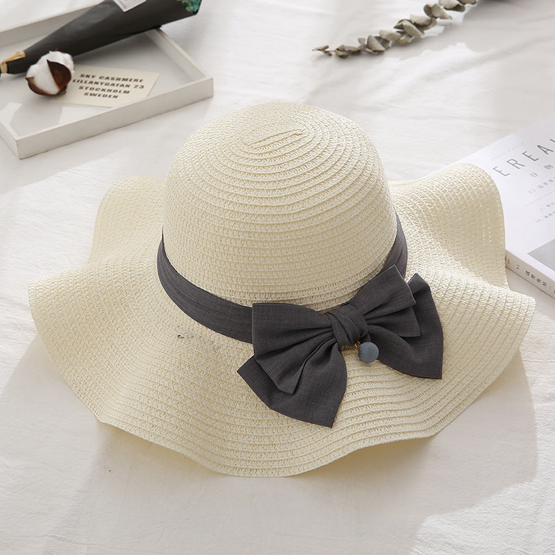 Women's Korean-style Bowknot Pearl Straw Hat